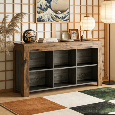 Table de canapé en bois, console de style rustique avec 6 cubes de rangement