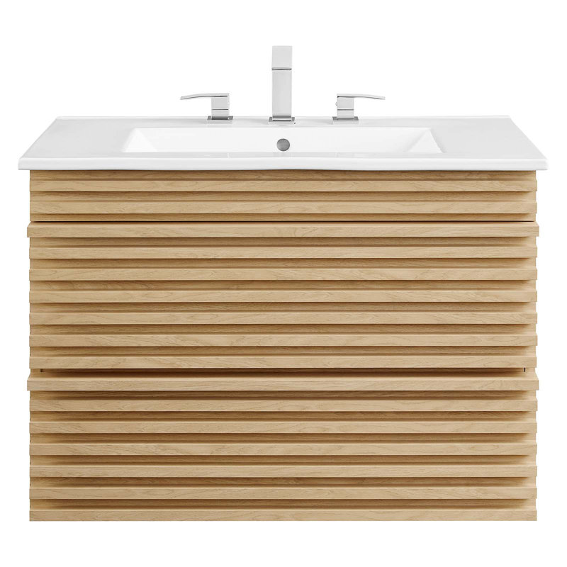 Crawley 30" Wall-Mount Bathroom Vanity, White, Oak