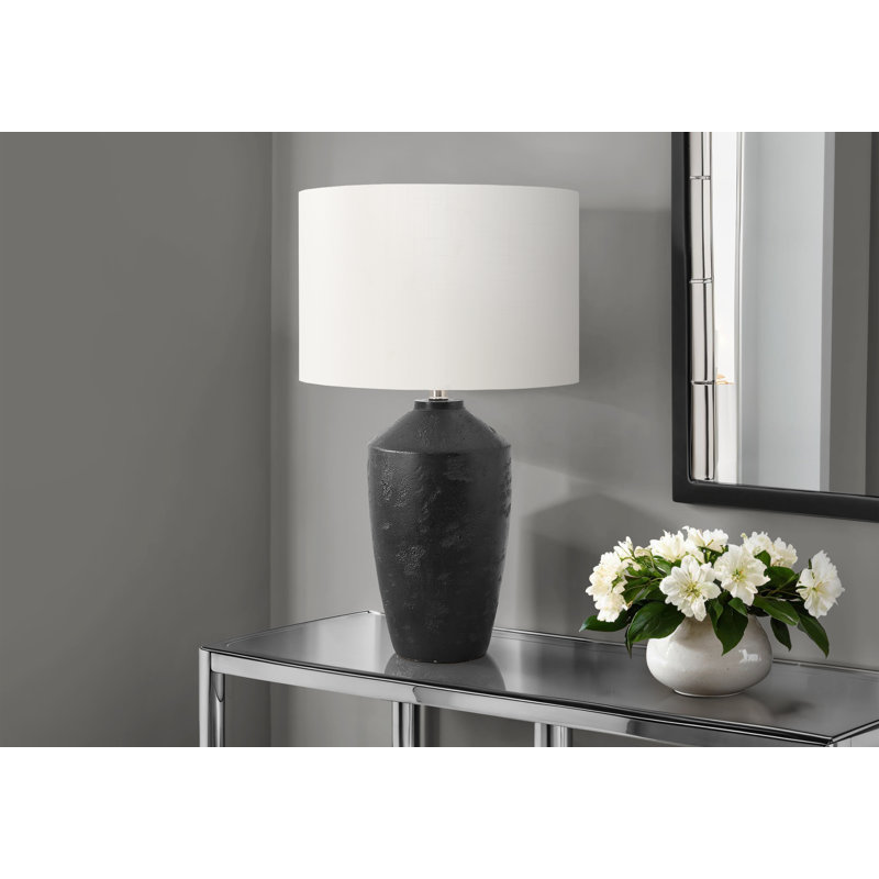 Lighting, H 25 po, lampe de table, béton, abat-jour ivoire / crème, contemporain, moderne, Noir