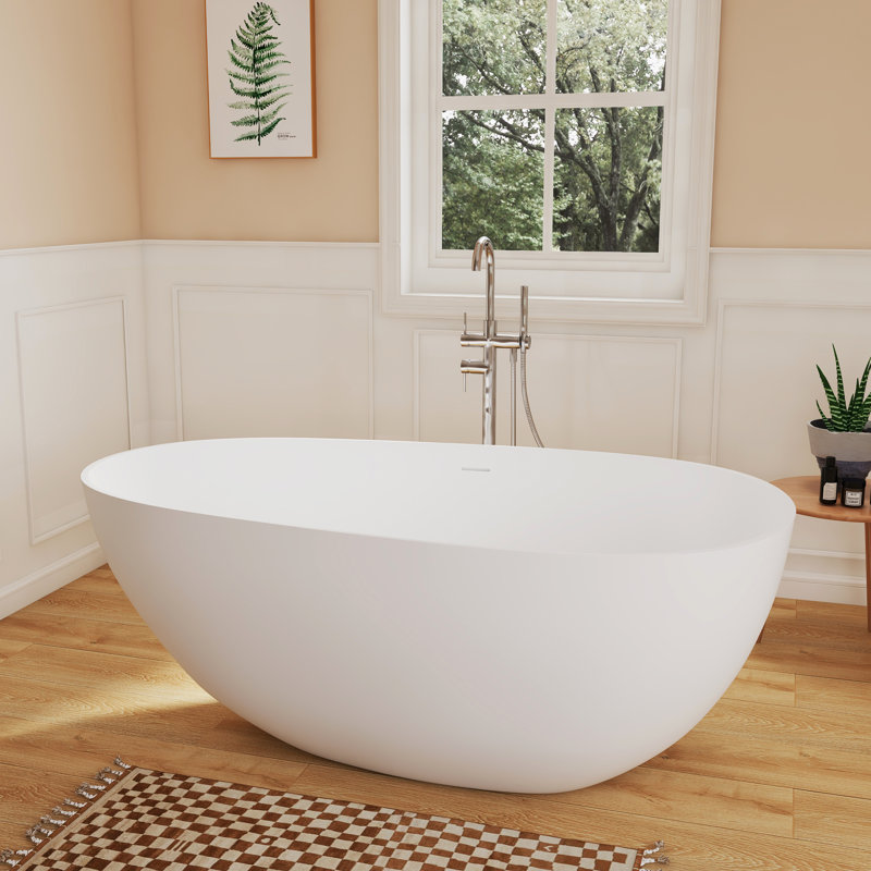 Fslefay 59'' Freestanding Bathtub Solid Surface Deep Soaking Tubs, White