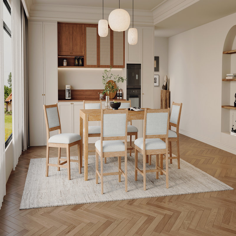 Ensemble de table de salle à manger 7 pièces pour 6 personnes, 1 table de salle à manger rectangulaire en bois pour 6 personnes avec chaises rembourrées
