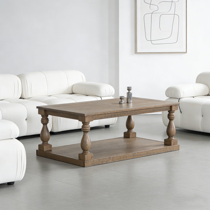 Table basse rétro en placage de pin, Brun