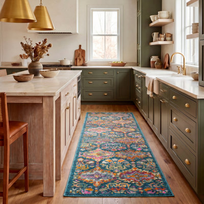 Christa Oriental Blue/Orange/Pink Area Rug