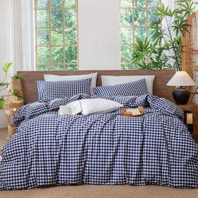 Ensemble de housse de couette 100% coton lavé MooMee Gingham