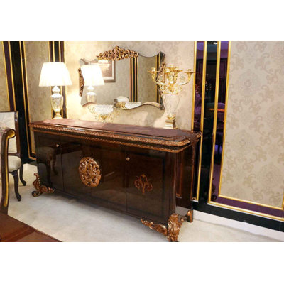 Infinity Furniture Import E-63-1 Antique Gold Buffet and Mirror