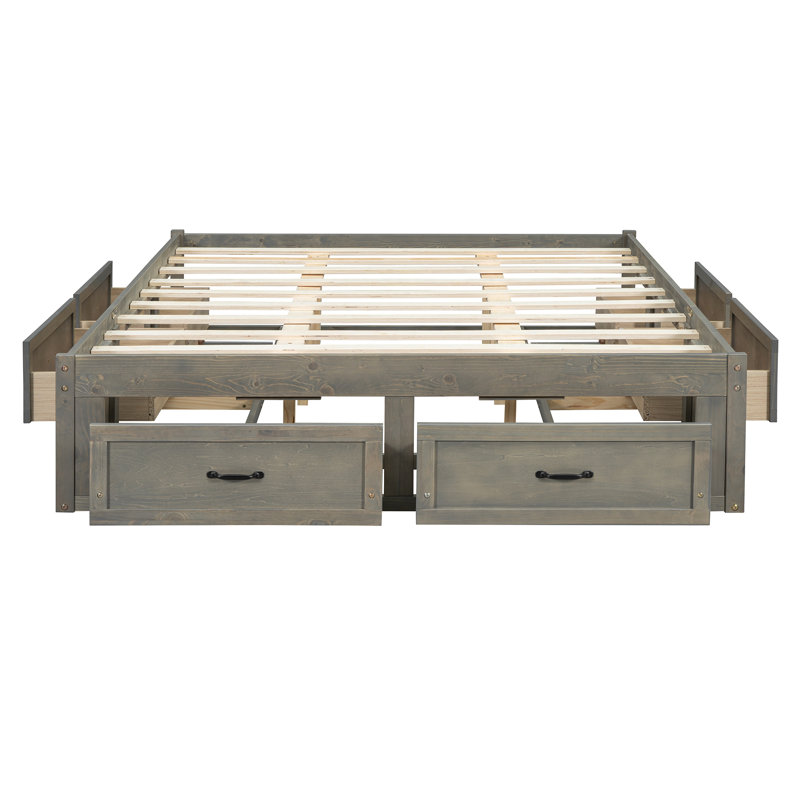 Lit plateforme avec 6 tiroirs de rangement, Gris antique, Grand lit