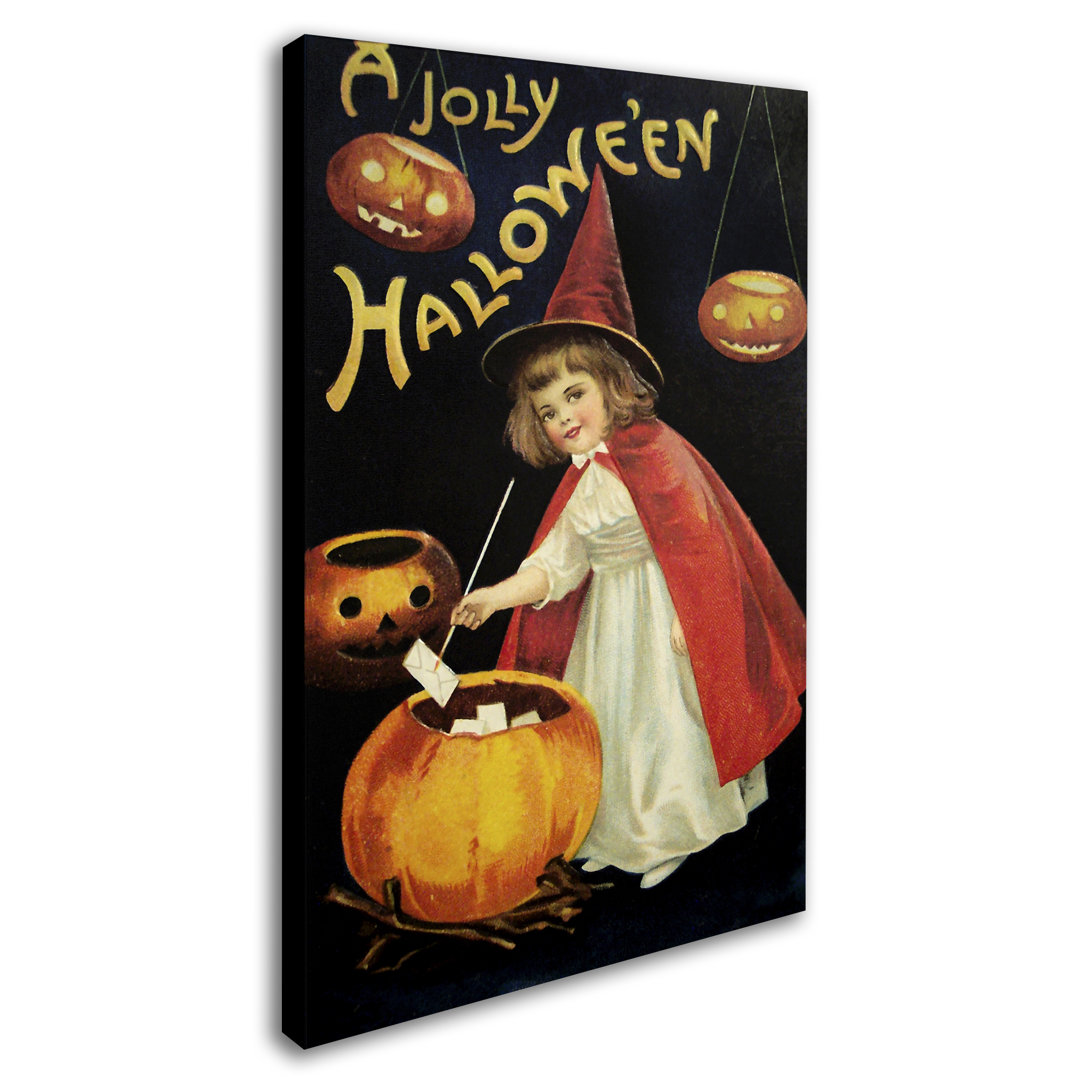 'Little Red Halloween Witch' Vintage Advertisement on Wrapped Canvas The Holiday Aisle® 