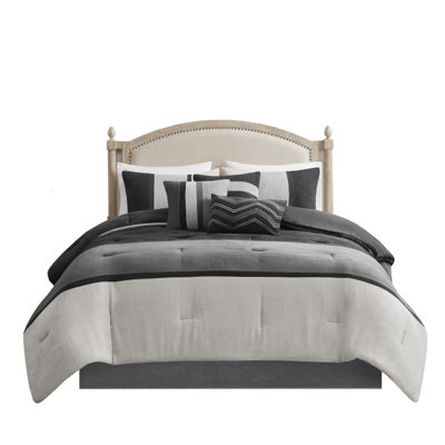 Modern 7-piece Faux Suede Bedding Sets, King Size In Black, Hypoallergenic And Machine Washable