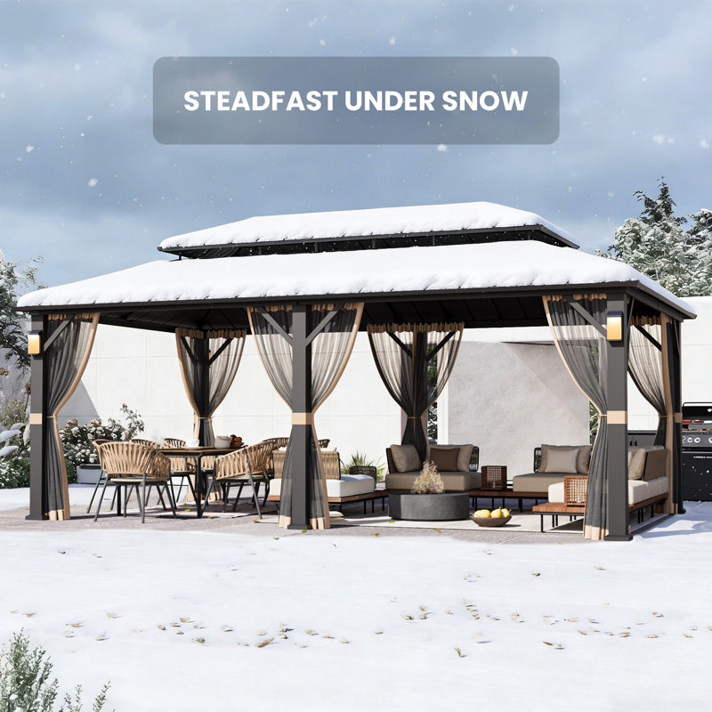Hamilton 12 FT. x 20 FT. Hard Top Gazebo With Solar Self Powered LED Lights, Mosquito Netting And Canopy Hook, 20' W x 12' D