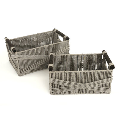 Wicker Storage Baskets For Organizing, Hand-Woven Paper Rope Basket Set For Home Decor, Nursery Room, And Shelves, Gray