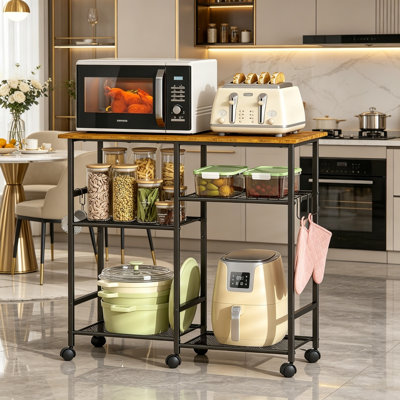 Rolling Kitchen Microwave Cart With Adjustable Shelves Mobile Coffee Bar Baking Station Utility Storage Organizer With Wheels For Kitchen Living Room Office Balcony