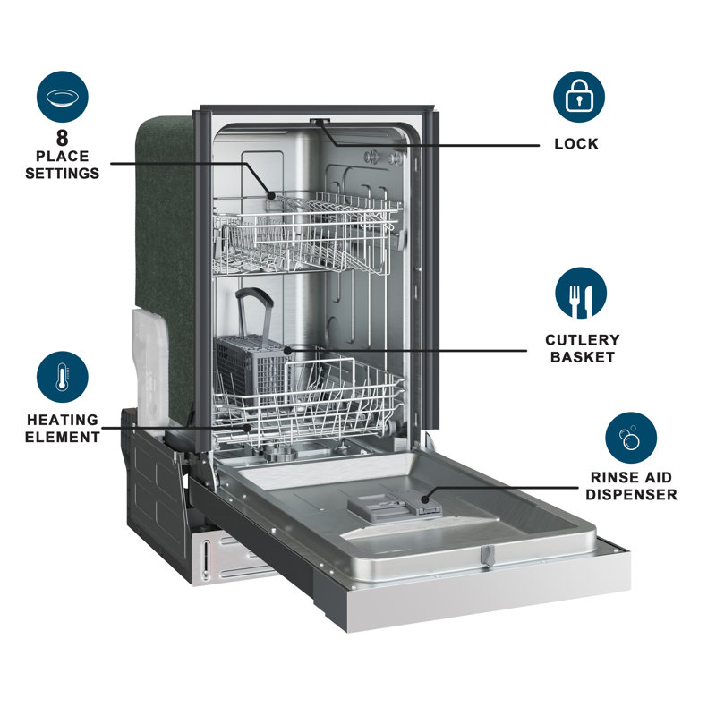 18" 52 dBA Built-In Full Console Dishwasher, Stainless Steel