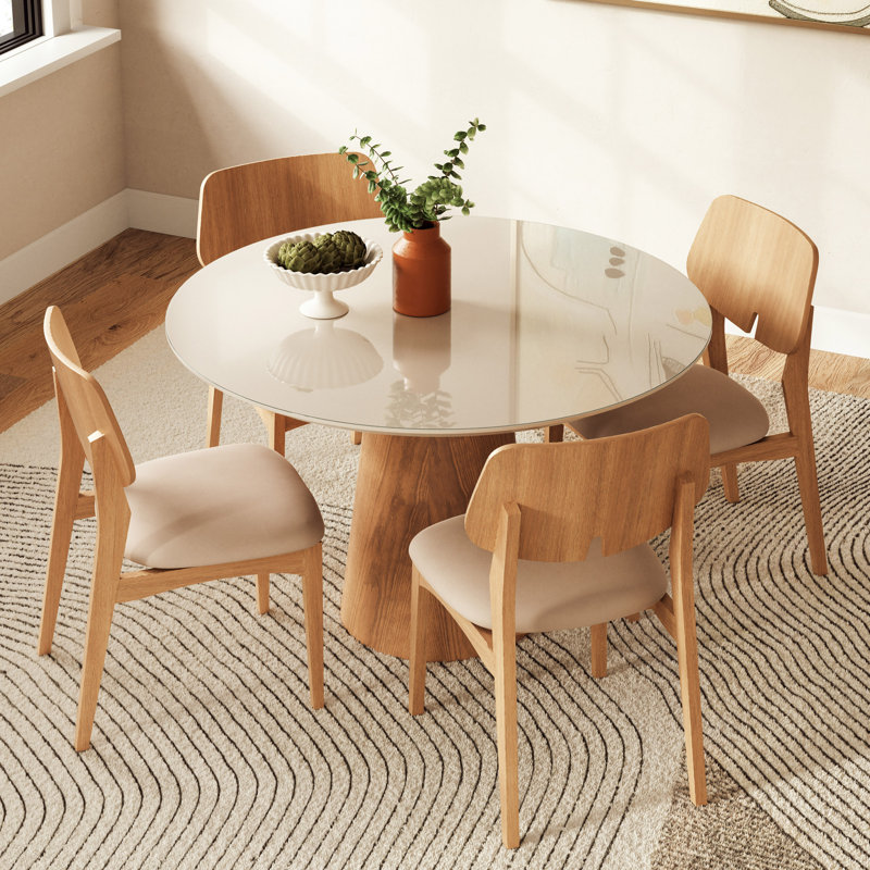 Modern Brazilian Mona Glass Top Round Dining Table, Floresta