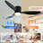 52" Smart Flush Mount black Ceiling Fans with Lights Remote,Quiet DC Motor,Outdoor Indoor Low Profile Ceiling Fan,Control with WIFI Alexa App,Dimmable,ABS blades,for Modern Bedroom Patio-1335290895