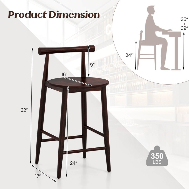 Ensemble de 4 tabourets de bar à hauteur de comptoir Costway avec cadre en bois d'acacia, Brun