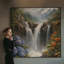 Très grand imprimé sur toile - Cascade majestueuse avec forêt luxuriante et fleurs sauvages pour le salon - «Assemblage requis du cadre (cadre non fini)»-124792100