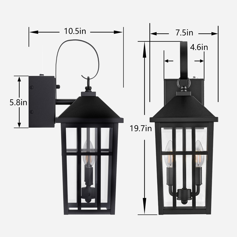 Abner 20''H Black Iron Clear Tempered Glass Outdoor Wall Light with Dusk to Dawn and Built-In GFCI Outlet , Matte Black