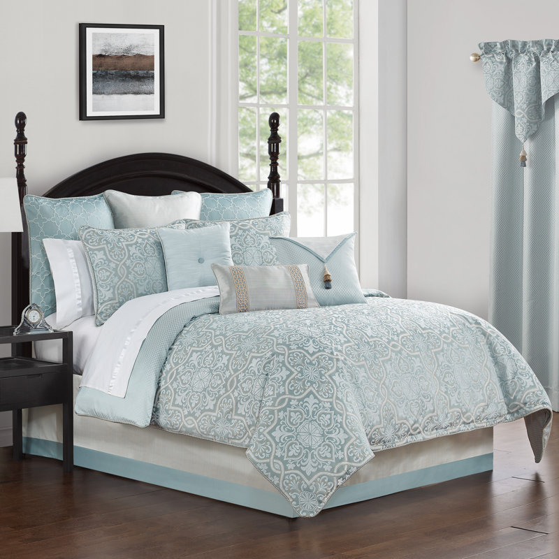 Ensemble d'édredon réversible en microfibre bleu Arezzo 6 pièces, Édredon très grand et 4 très grandes taies déc
