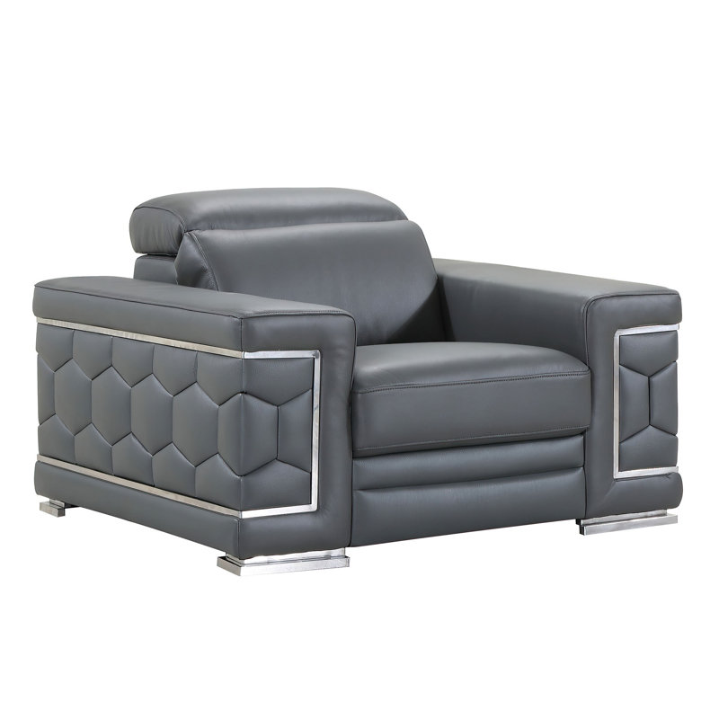 Ensemble de salon en cuir véritable Grindler, Cuir véritable gris