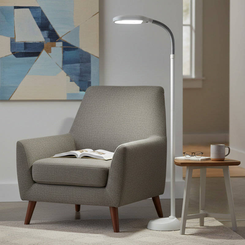 Lampe de travail sur pied Sunlight, Blanc, 73.5"