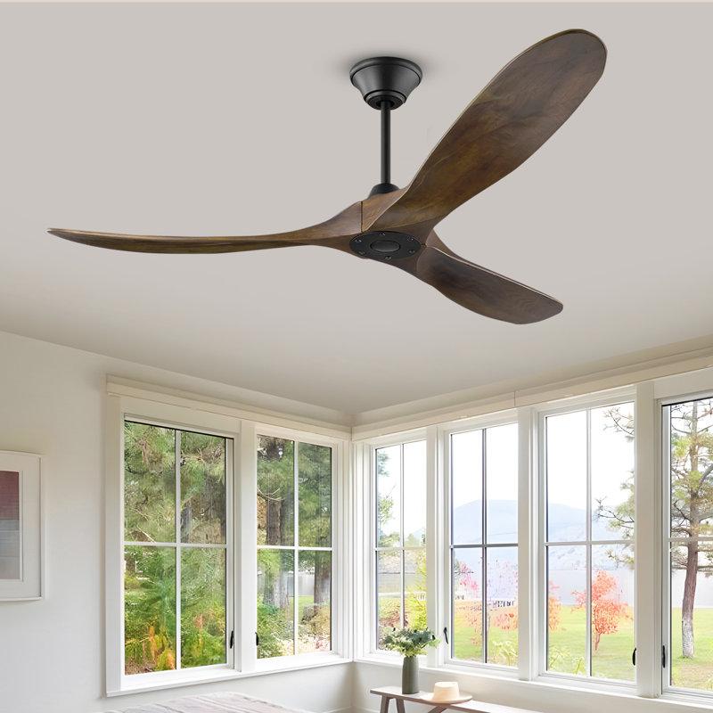 Solid Wood Ceiling Fan With Remote Control, 60", Black, Walnut
