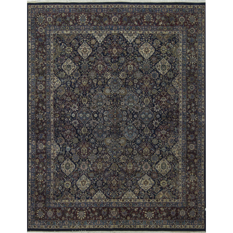 Tapis bleu et rouge noué à la main de haute qualité