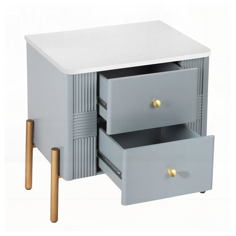 Nightstand with 2 Storage Drawer, Blue