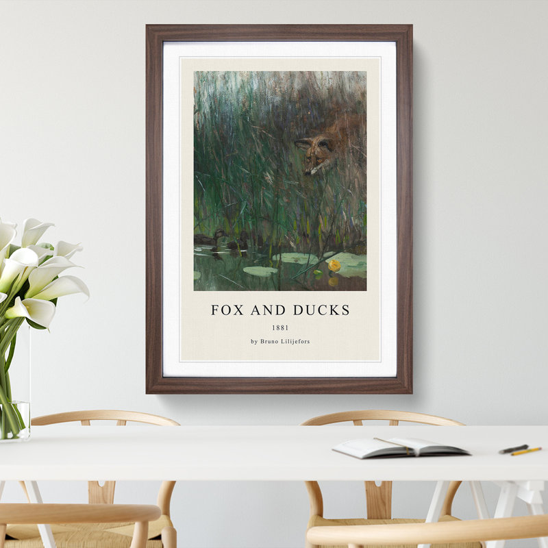 Fox Stalking Ducks 1 Piece Single Picture Frame Wall Art, 36cm H x 27cm W x 2cm D, Walnut Framed