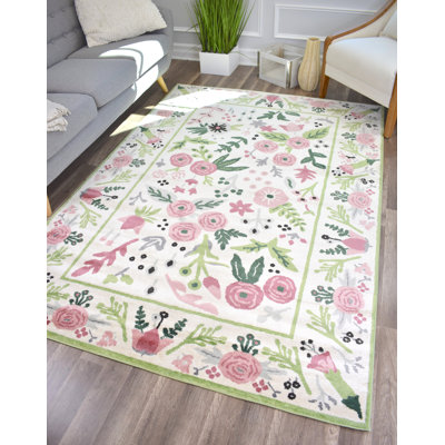 Vizcarrondo Floral Ivory/Pink/Green Area Rug