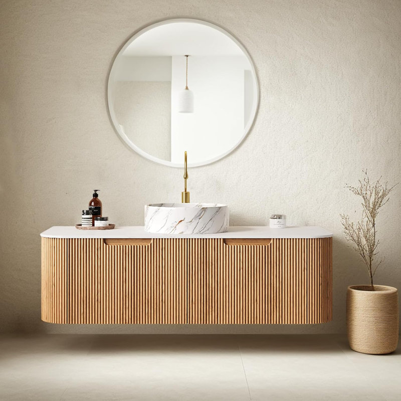 48" Bathroom Vanity with Sink, 2 Large Storage Drawer, Ceramic Basins with Marble Top, Pre-Assembled, Brown