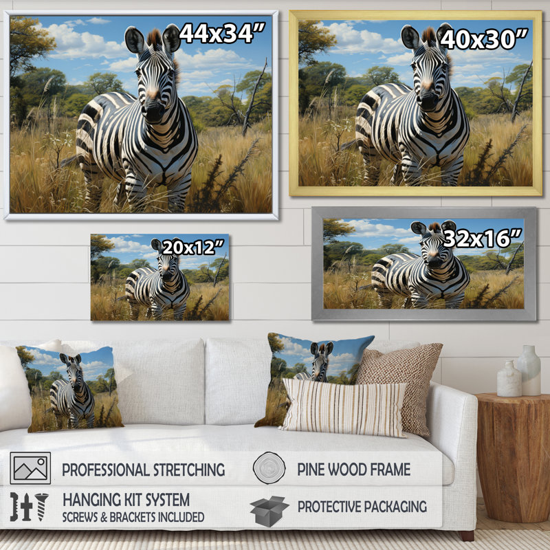" Zebra Realistic Wildlife Portrait ", White, 34" H x 44" W x 1.5" D