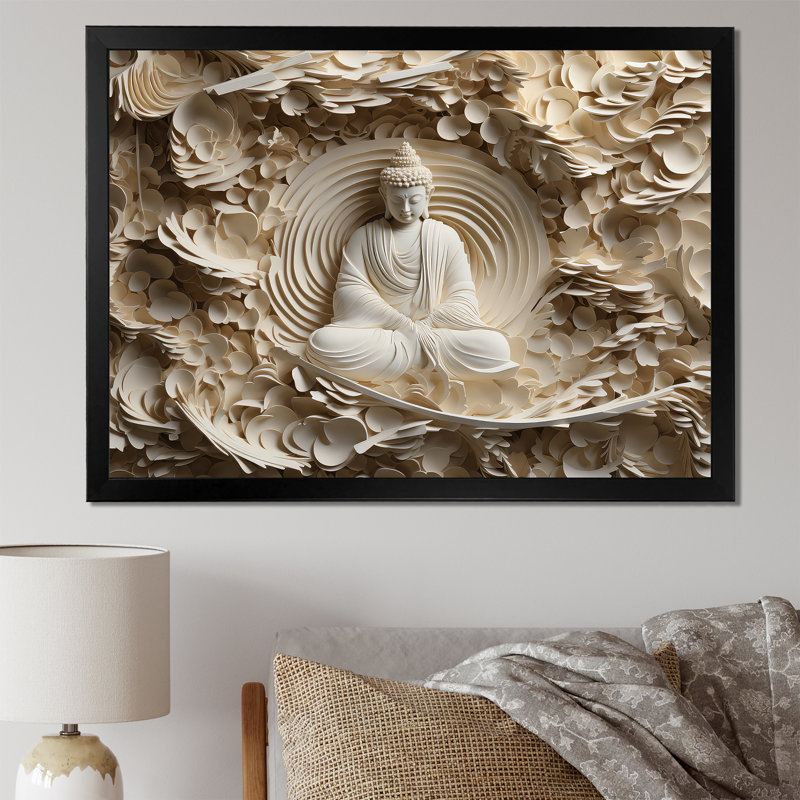 Simple Buddhism Statue I On Canvas Print, Framed Print, 30" H x 40" W, Black