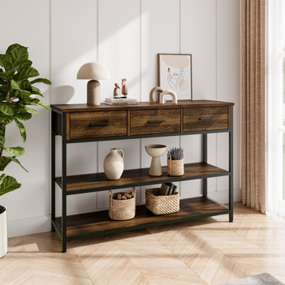 Abdorassoul 109cm Vintage Console Table: 3-Drawer Storage & Rustic Durability