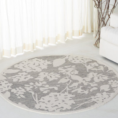 Dylan Lauren Ralph Lauren Hand Tufted Wool/Cotton Floral Rug in Gray/Ivory