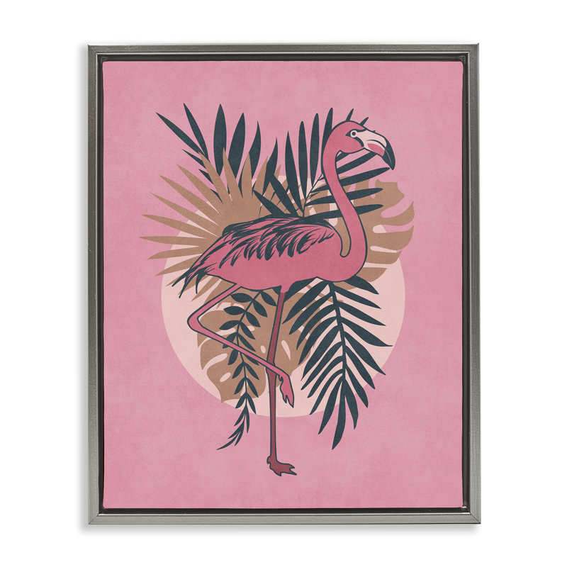 «Pink Retro Flamingo Brown» par Nataly White, Cadre flottant gris lustré, H 21 po x l 17 po
