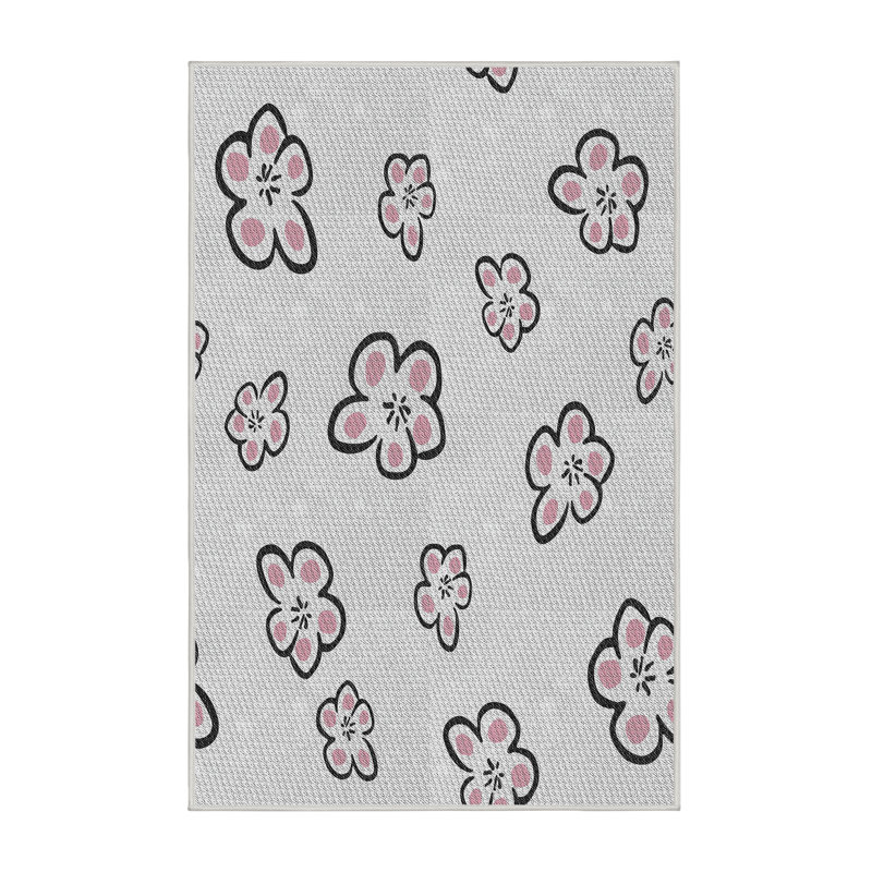 Tapis gris/zone noire à motifs, Rectangle 2 pi x 5 pi