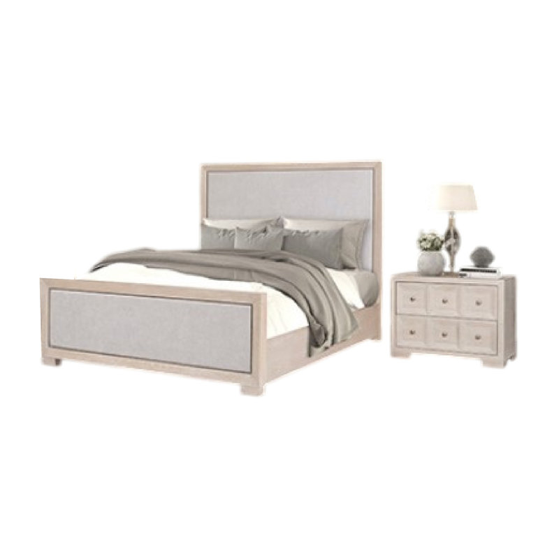 Ensemble de chambre avec grand lit 5 pièces Kizie, 2 tables de chevet, brun fauve, gris