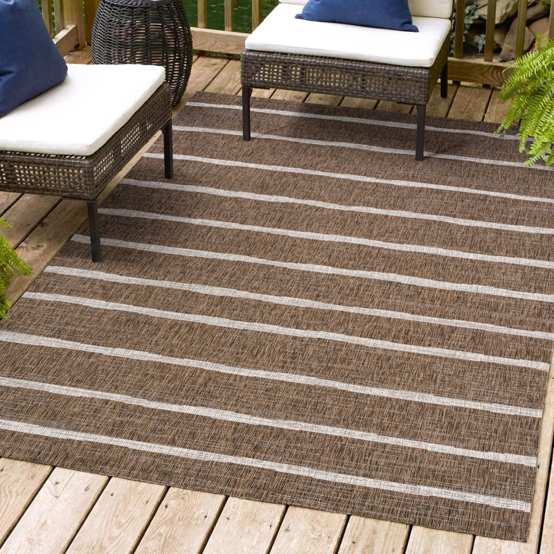 Siegbald Berber Stripe Brown/Beige Indoor/Outdoor Rug, Rectangle 5'2" x 7'5"