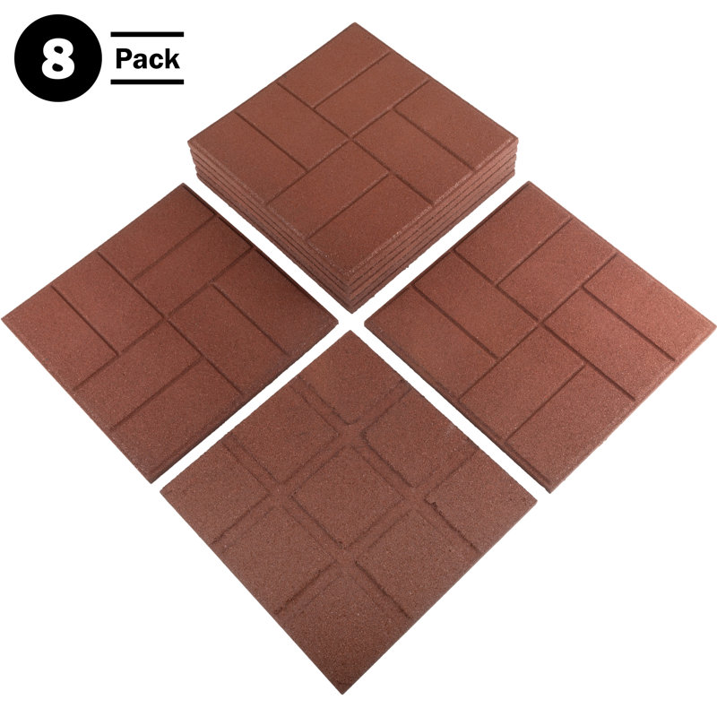 Deck Tiles 8-Pack - Dual-Sided Outdoor Flooring Tile - 14.2SQFT Rubber Pavers for Outside Patio, Garden Walkway, Balcony, or Shed by Pure Garden (Red)
