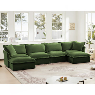 Canapé modulaire à assise large et profonde à housse en U avec housse, canapé 4 places avec bordures françaises, plusieurs grands coussins, siège moelleux à assise profonde et moelleuse pour salon, appartement, tissu