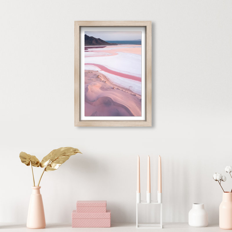 Blush Ocean Print by Oliver Gal, 11.5"H x 16.5"W, Natural Oak Shadowbox
