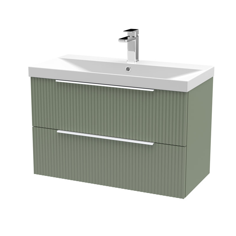 Fluted 810mm Single Bathroom Vanity with Drop In Vitreous China Basin, Satin Green