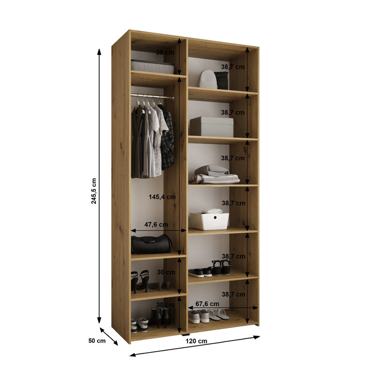 Wardrobe Moko 4, Cashmere/Gold, 245,5cm H x 120cm W x 50cm D
