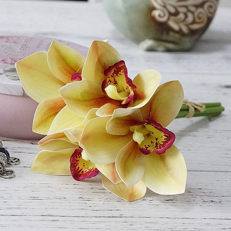 Faux Silk Orchid Arrangement, Autumn Yellow