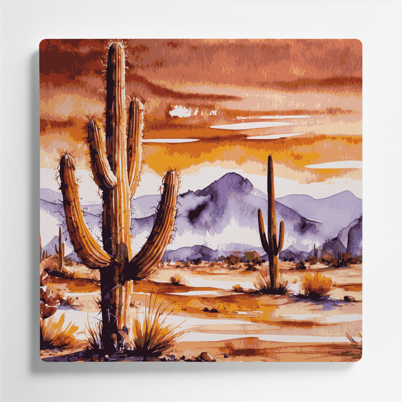 «Southwestern Plants Saguaro Cactus 186», art mural en métal rose, H 12 po x l 12 po