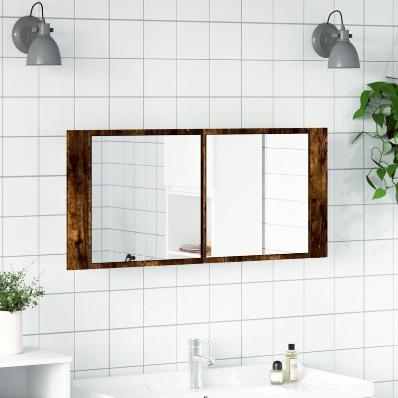 Dadrien 45cm H x 100cm W Wall Mounted Required Mirror Cabinet with LED Lighting, Smoked Oak