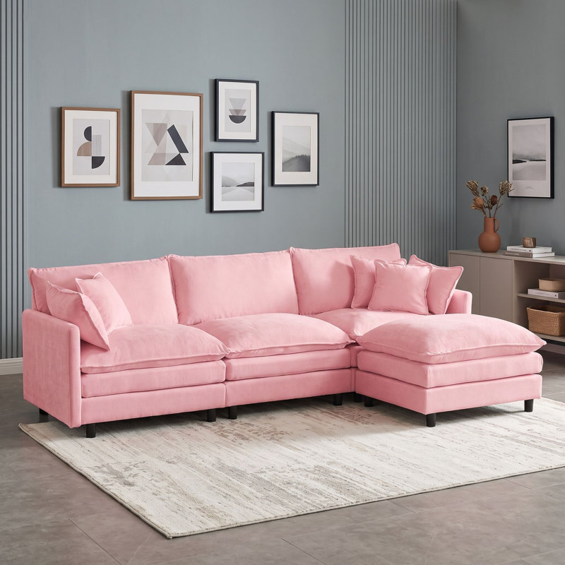 Canapé modulaire en L avec repose-pieds mobile, Rose