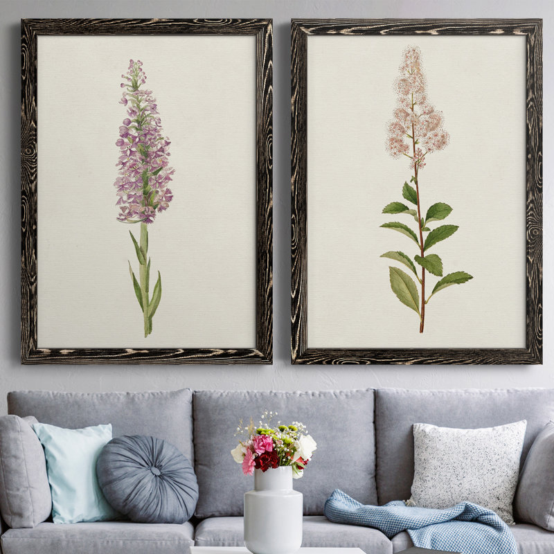 Mauve Garden Flowers I, toile encadrée de qualité supérieure - prête à être accrochée, H 20 po x l 34 po x P 1,5 po