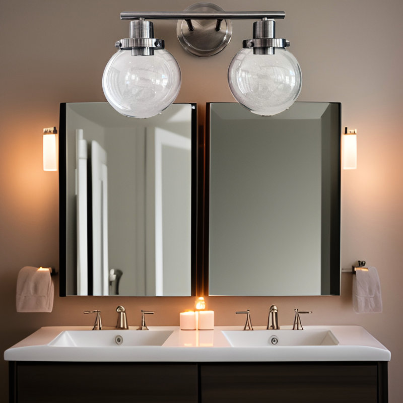 Applique murale de salle de bain, 2 pièces noire avec verre transparent, abat-jour en verre de qualité, salle de bain de style moderne, salon