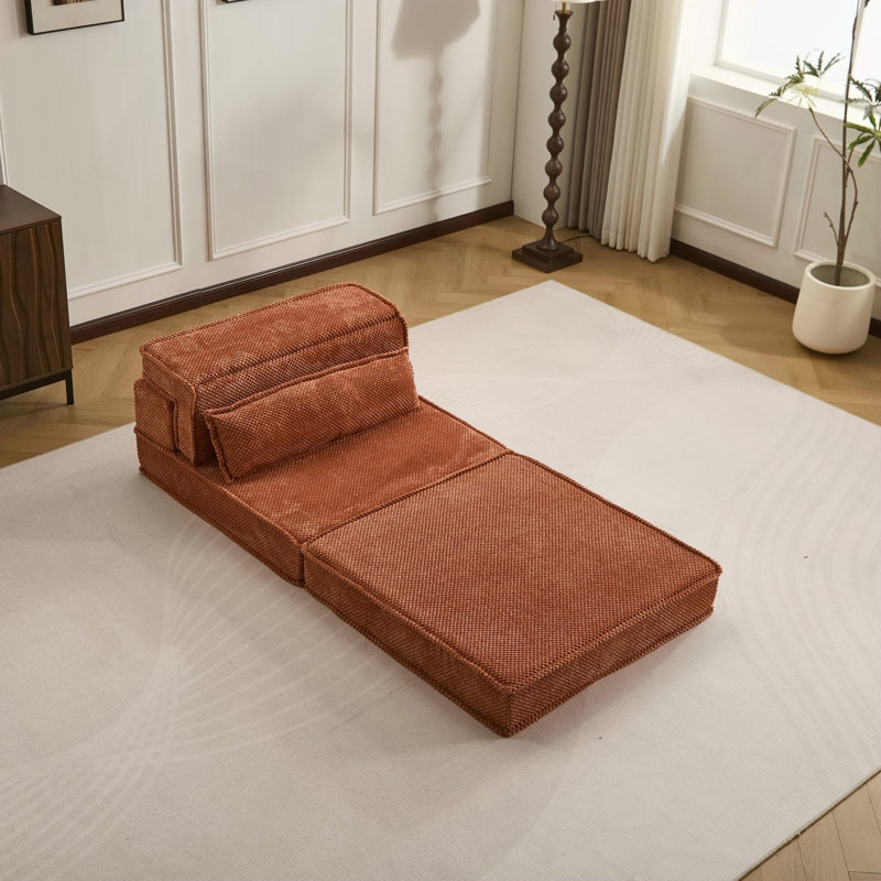 Canapé à compression Mahjong, canapé-lit convertible au sol, canapé modulaire modulaire désossé DIY, aucun assemblage requis, tissu polaire circulaire, canapé simple surdimensionné avec 1 coussin, orange